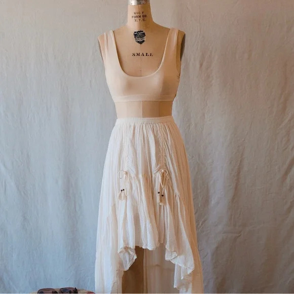 Spell Cream Maxi A-Line Skirt Asymmetrical High-Low - Picture 2 of 16